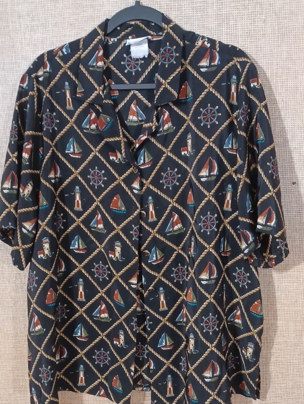BonWorth Black Nautical-Print Shirt with Blue and Gold Accents